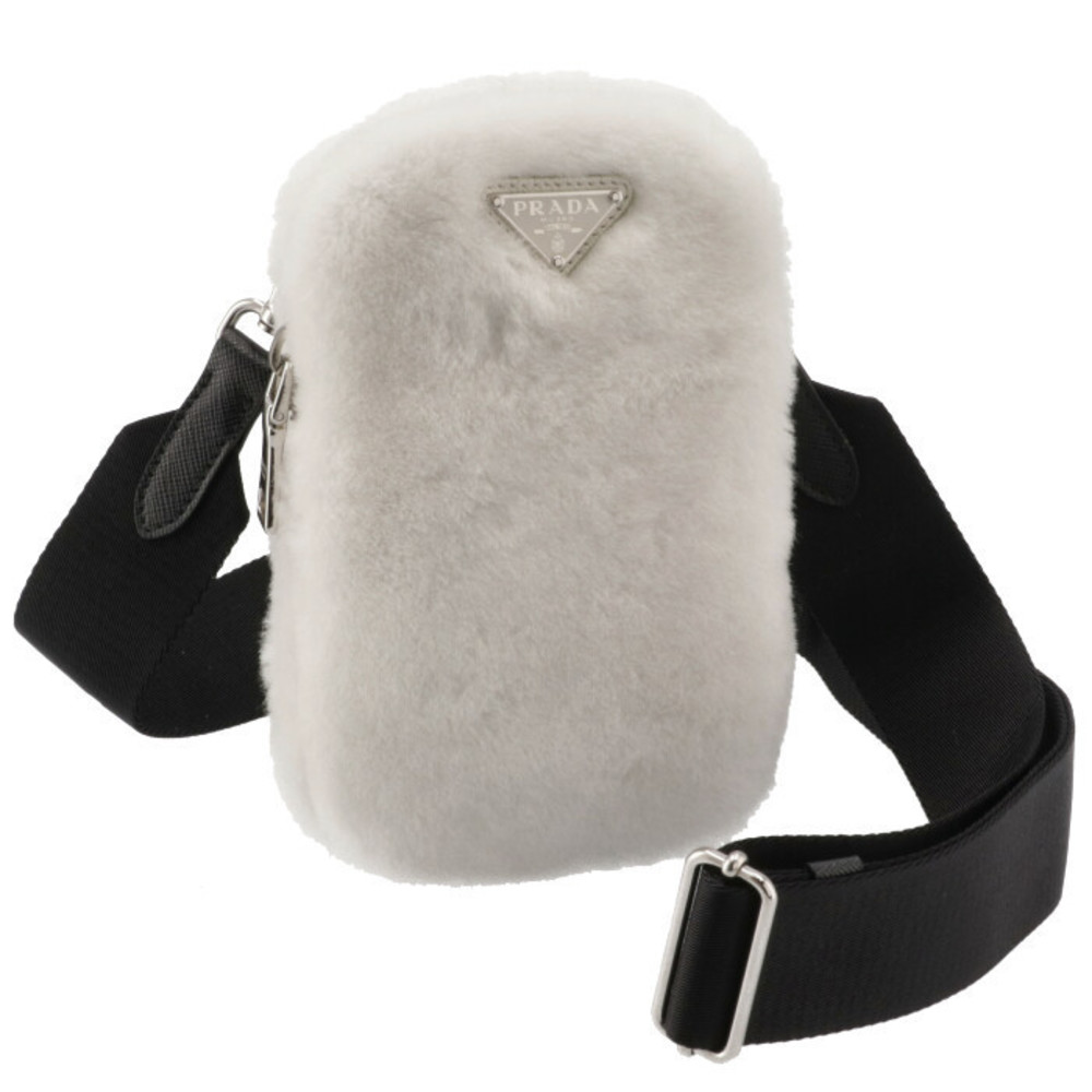 Prada Shearling Triangle Mini Crossbody White - image 1